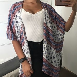 BURGUNDY/BLUE/WHITE KIMONO